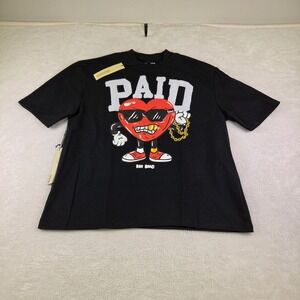 Reason Brand Mens Black PAID Graphic T-Shirt Chenille Heart XL Streetwear Tee